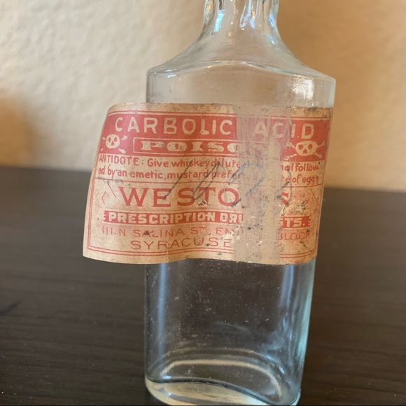 Antique apothecary carbolic acid poison antidote glass bottle - Picture 2 of 9